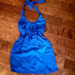 Beautifull City triangles Teal Blue Satin Open Back Halter Mini-Dress